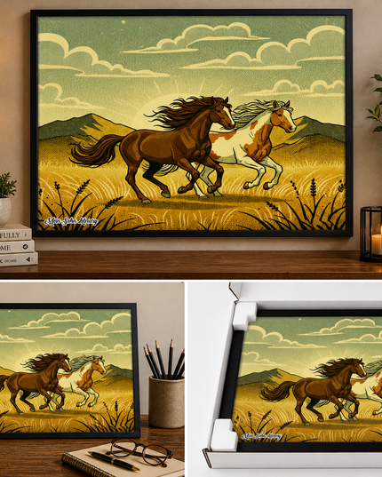 Wild Running Horses – Framed Wall Art
