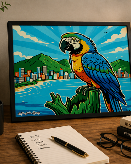 Tropical Parrot Coastal City Wall Art