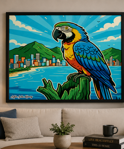 Tropical Parrot Coastal City Wall Art