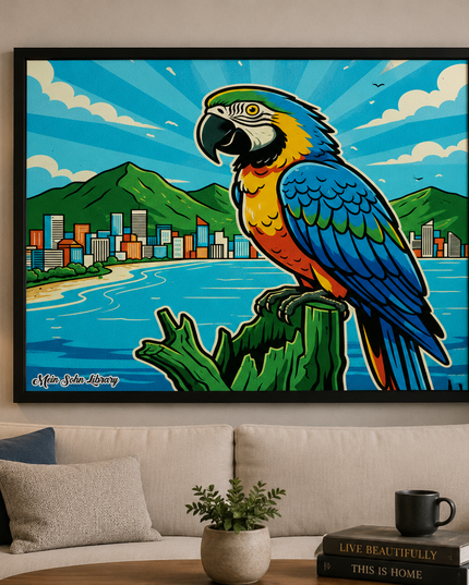 Tropical Parrot Coastal City Wall Art