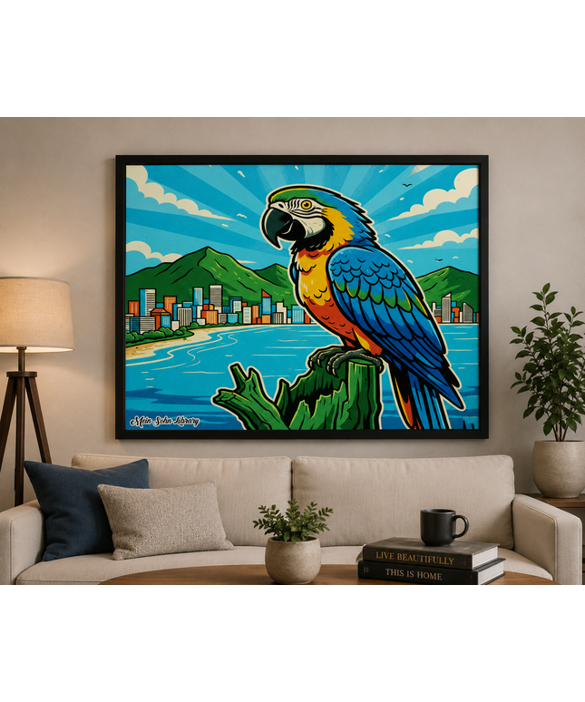 Tropical Parrot Coastal City Wall Art