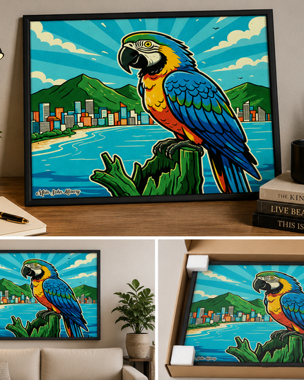 Tropical Parrot Coastal City Wall Art