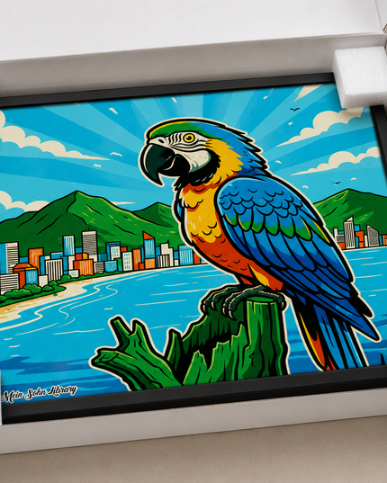 Tropical Parrot Coastal City Wall Art