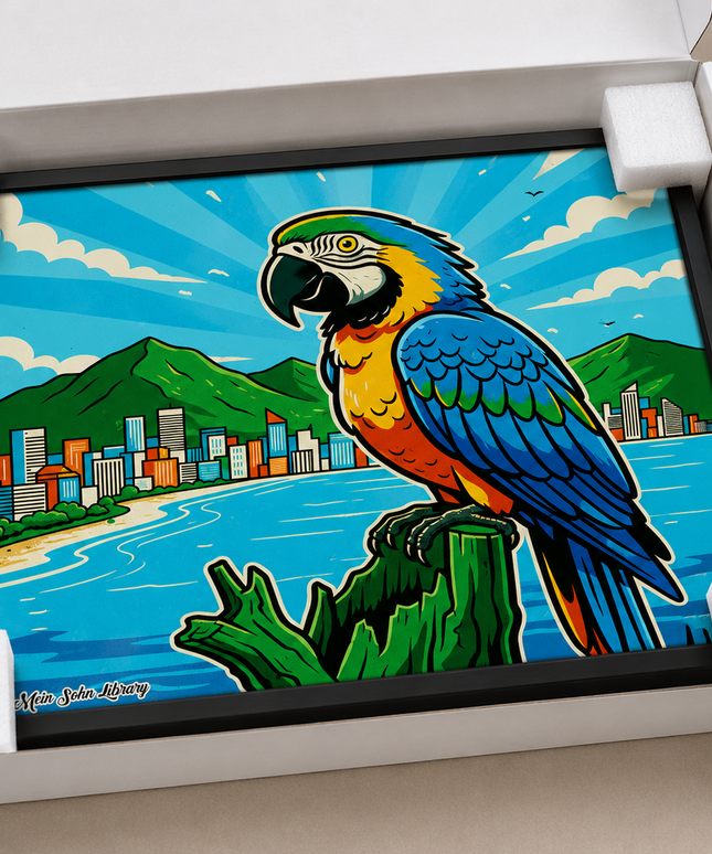 Tropical Parrot Coastal City Wall Art