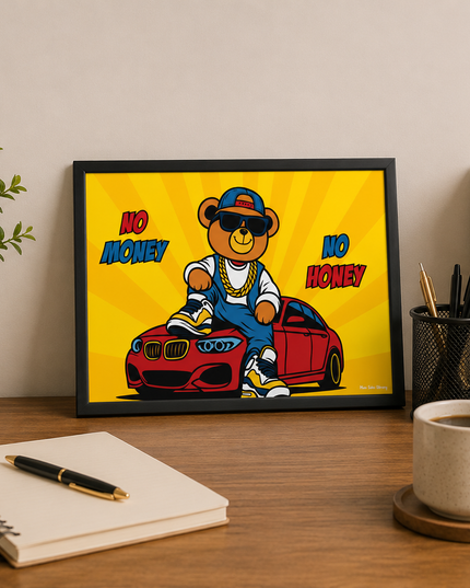 No Money No Honey Bear Wall Art – Funny Luxury Cartoon Poster