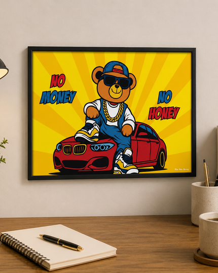 No Money No Honey Bear Wall Art – Funny Luxury Cartoon Poster