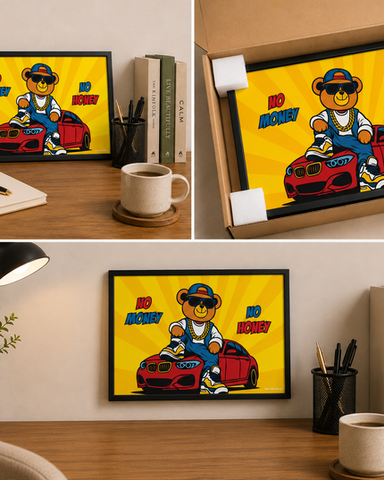 No Money No Honey Bear Wall Art – Funny Luxury Cartoon Poster