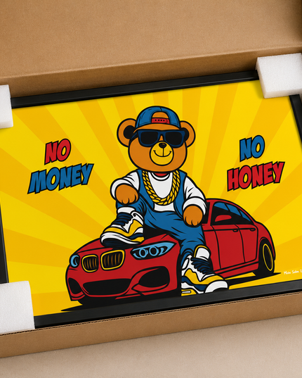 No Money No Honey Bear Wall Art – Funny Luxury Cartoon Poster