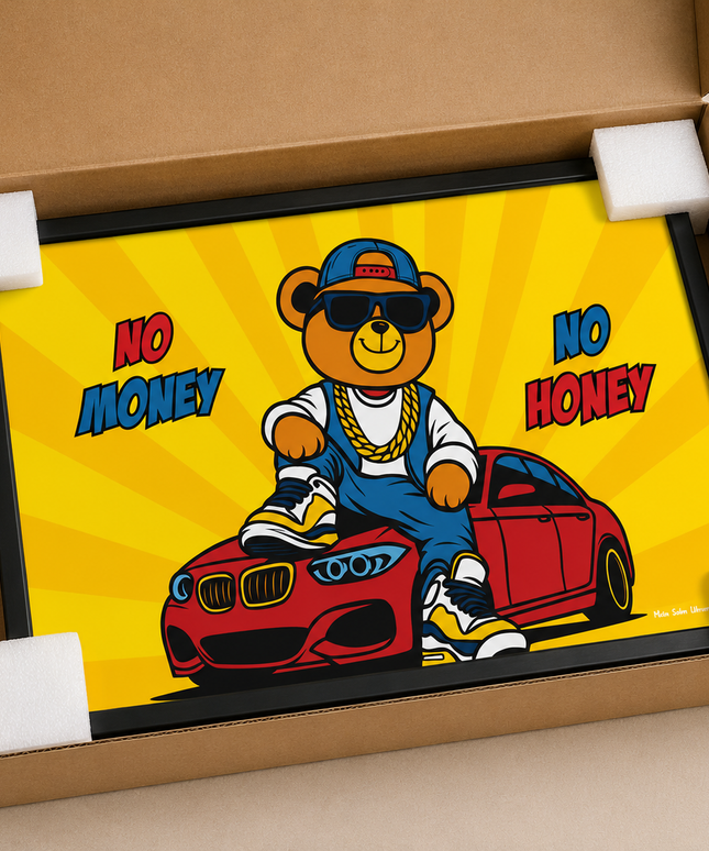 No Money No Honey Bear Wall Art – Funny Luxury Cartoon Poster