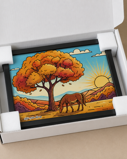 Autumn Horse Landscape Wall Art – Rustic Nature Poster