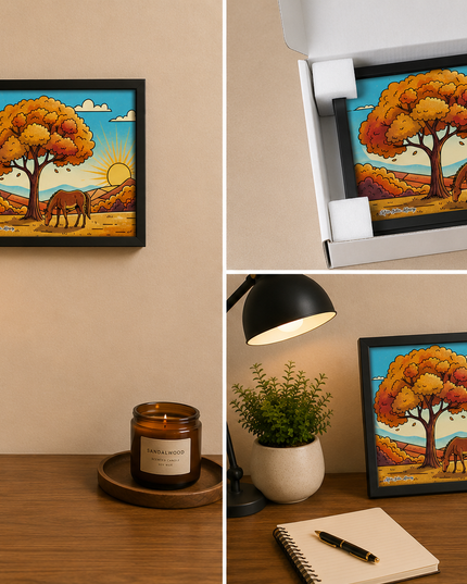Autumn Horse Landscape Wall Art – Rustic Nature Poster