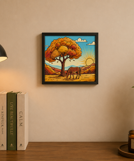 Autumn Horse Landscape Wall Art – Rustic Nature Poster