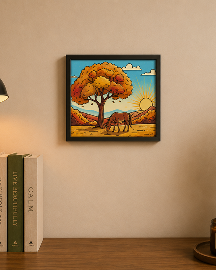 Autumn Horse Landscape Wall Art – Rustic Nature Poster