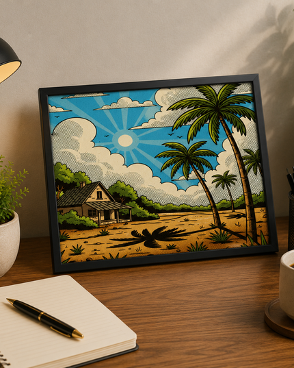 Tropical Cottage Paradise Wall Art – Coastal Palm Tree Poster