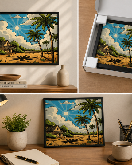 Tropical Cottage Paradise Wall Art – Coastal Palm Tree Poster