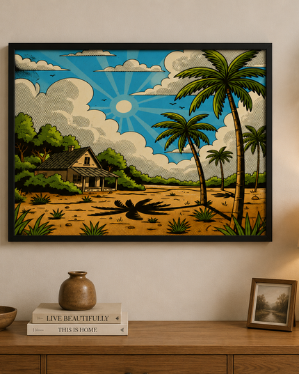 Tropical Cottage Paradise Wall Art – Coastal Palm Tree Poster