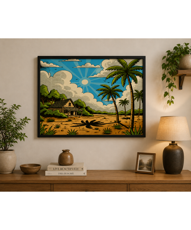 Tropical Cottage Paradise Wall Art – Coastal Palm Tree Poster