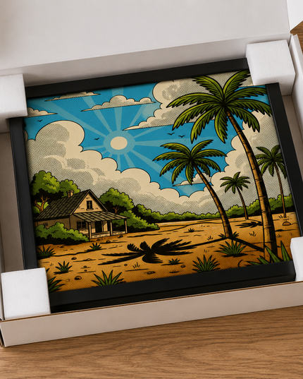 Tropical Cottage Paradise Wall Art – Coastal Palm Tree Poster