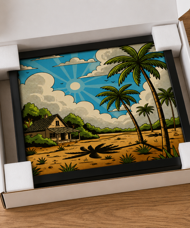 Tropical Cottage Paradise Wall Art – Coastal Palm Tree Poster