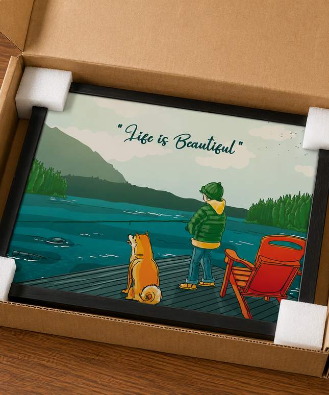 Life is Beautiful Wall Art – Peaceful Fishing Lake Poster