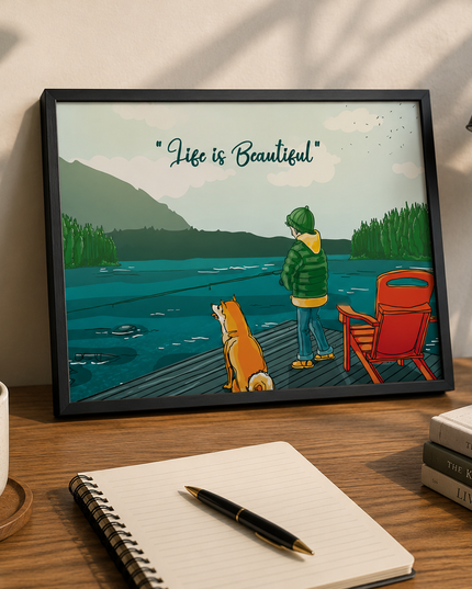 Life is Beautiful Wall Art – Peaceful Fishing Lake Poster