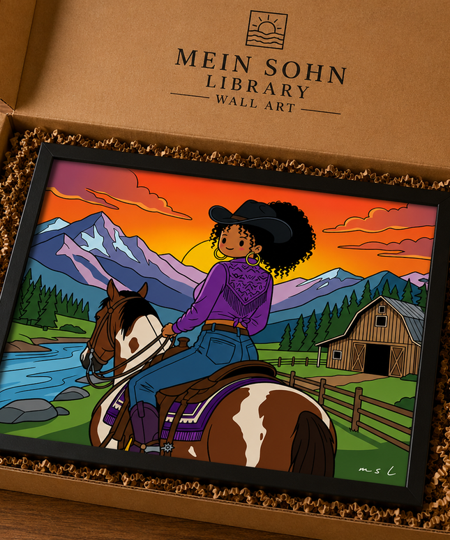 Cowgirl Sunset Wall Art – Western Horse Riding Poster