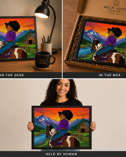 Cowgirl Sunset Wall Art – Western Horse Riding Poster