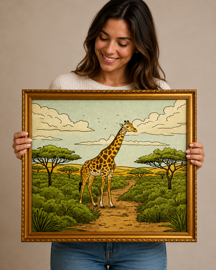 Golden Giraffe Safari – Framed Wall Art