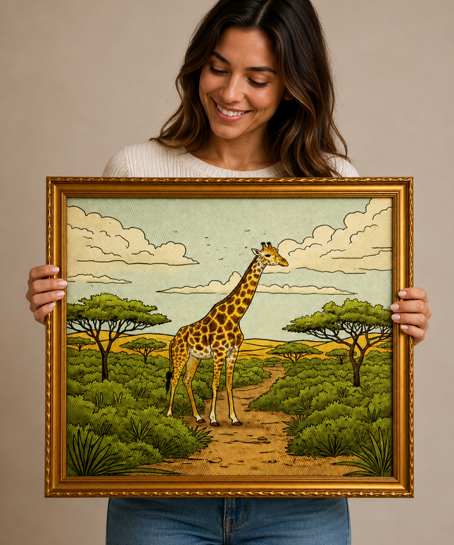 Golden Giraffe Safari – Framed Wall Art