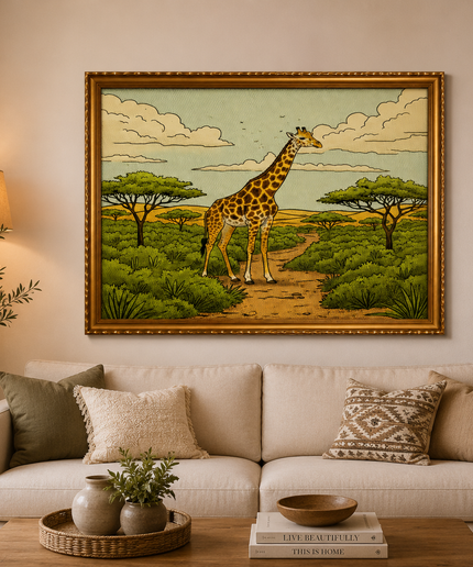 Golden Giraffe Safari – Framed Wall Art