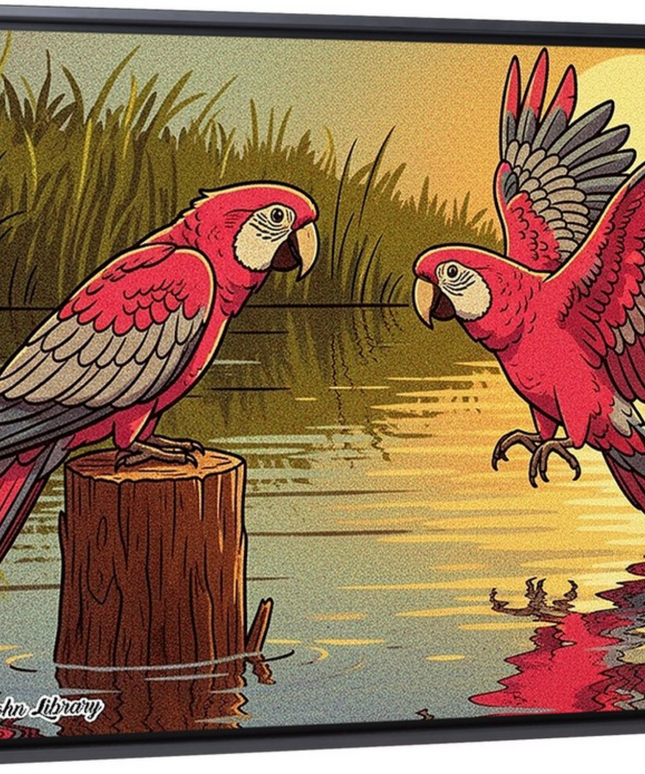 Sunset Parrot Harmony – Framed Wall Art