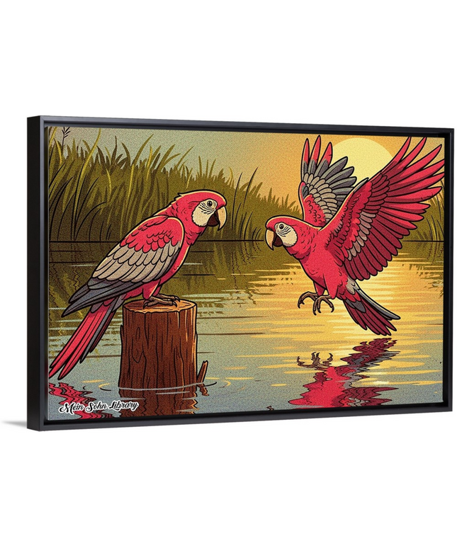 Sunset Parrot Harmony – Framed Wall Art